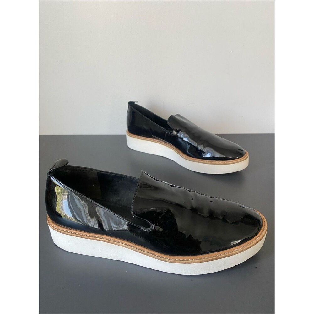 Vince Black Patent Leather Slip-On Loafers White Platform US 9M Casual Chic